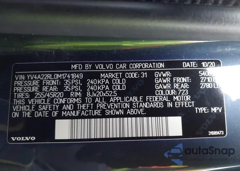 2021 Volvo Xc60 T6 Inscription z USA, uszkodzony, nr VIN YV4A22RL0M1741849
